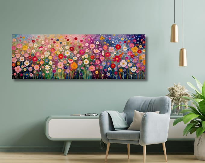 Klimt Floral Canvas Print, Flower Garden, Art Nouveau Home Decor