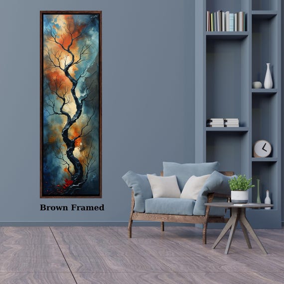 Long Narrow Canvas Wall Art Vertical Nature Print Tall Modern sun Tree or Mountain Wall Decor for Hallway,Entryway Small Space Styling Print