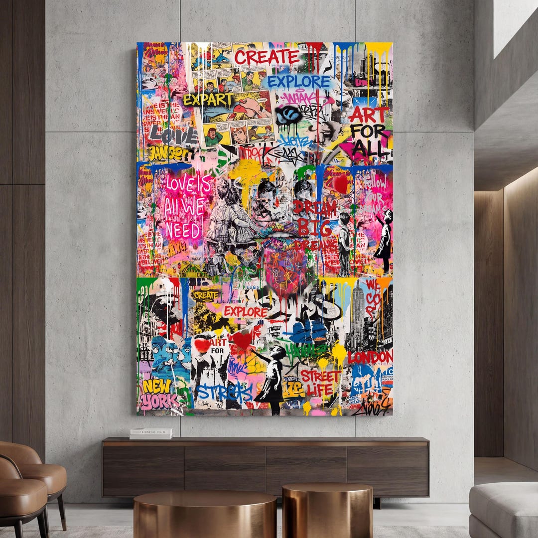 Banksy Canvas Wall Art, Street Art Graffiti Decor, Modern Living Room ...