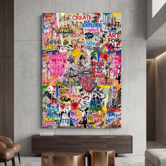 Banksy Canvas Wall Art, Street Art Graffiti Decor, Modern Living Room Print, Iconic Urban Wall Art, Ready to Hang Banksy