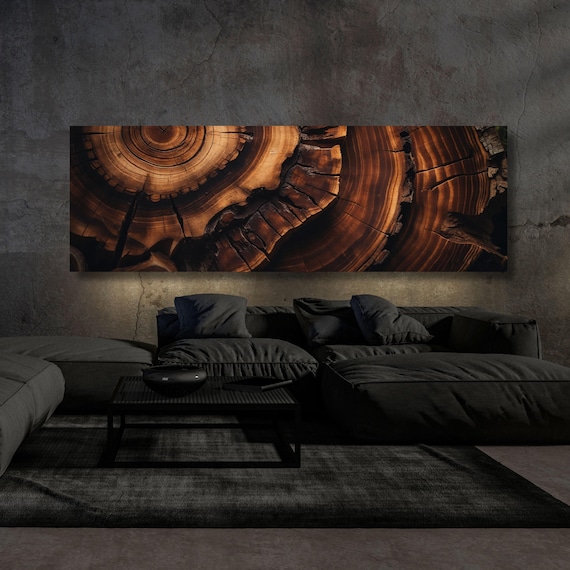Panoramic Tree Rings Canvas Wall Art Elegant Natural Wall Art Great Design Solution for Echo Tree Ring Print of stump, Tree ring Canvas art