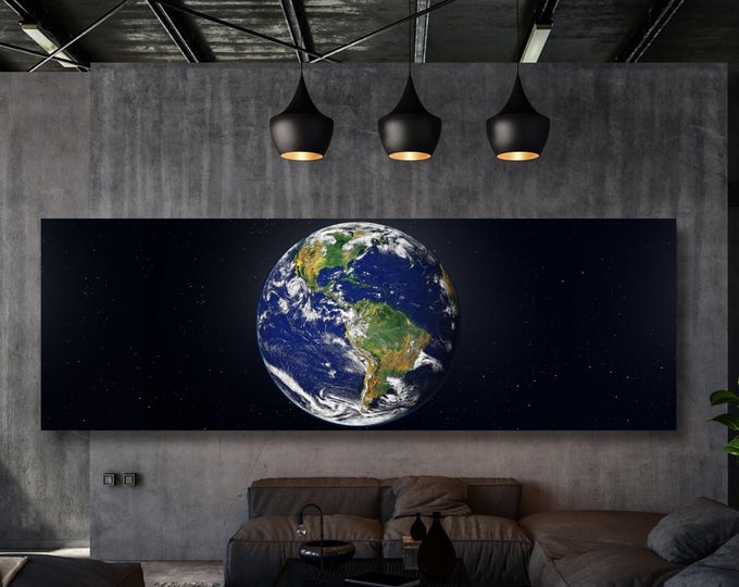 Earth Canvas Wall Art, Panoramic Space Print, NASA Image