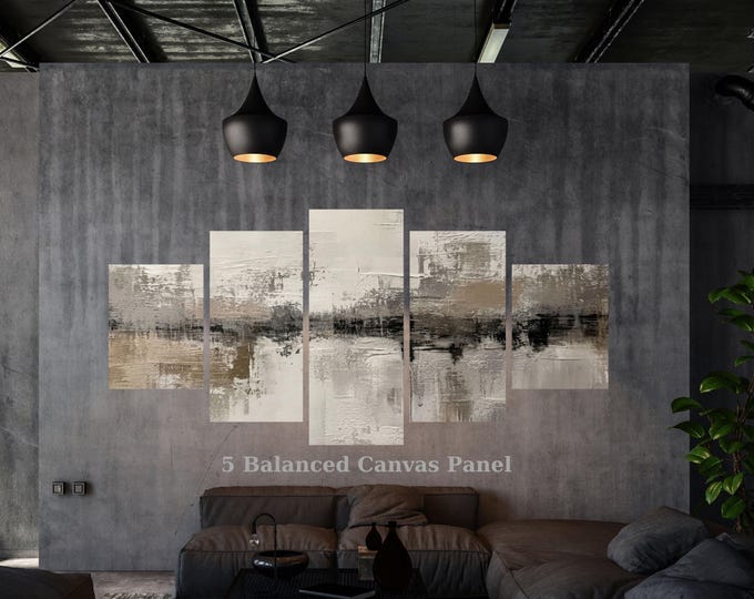 Abstract Tree of Life Canvas Wall Art - 5 Piece Beige Set