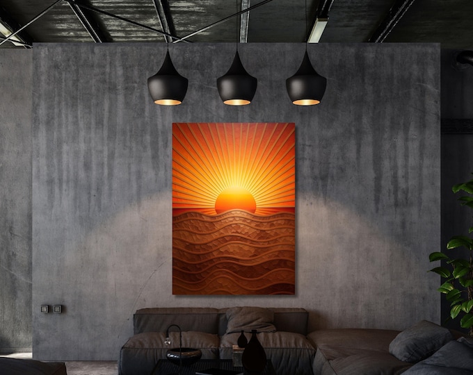 Boho Sunset Canvas Art: Retro Sun & Sea Print