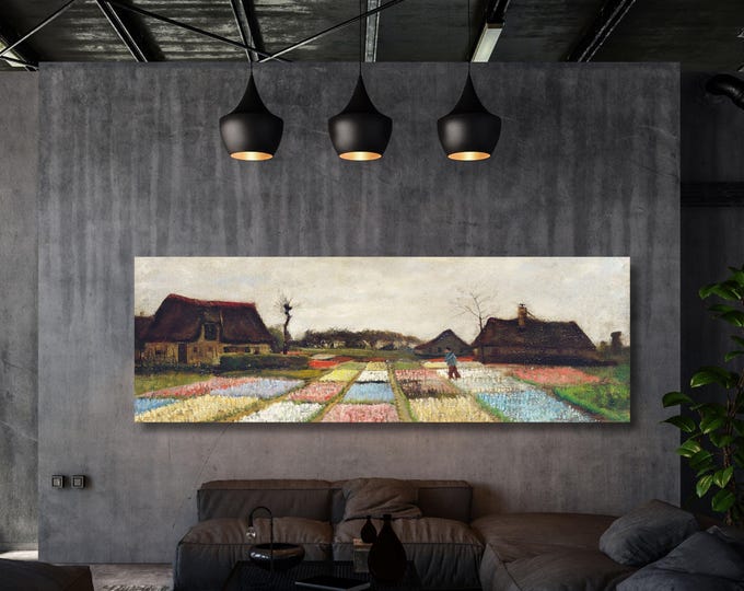 Panoramic Vincent Van Gogh Flower Beds in Holland Canvas Wall Art,Vintage Art,Minimalist Art Gogh Reproduction Print Art,Christmas Gift