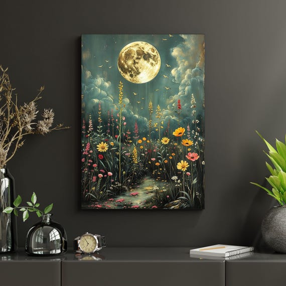 Full Moon Wildflower Klimt Canvas Wall Art Klimt Print Klimt Canvas Poster, Gustav Klimt Poster Klimt Exhibition Flower Garden Flower Market