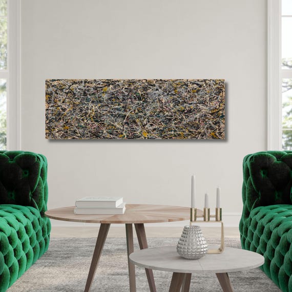 Panoramic Pollock Style Canvas Art Print: Large Wall Decor