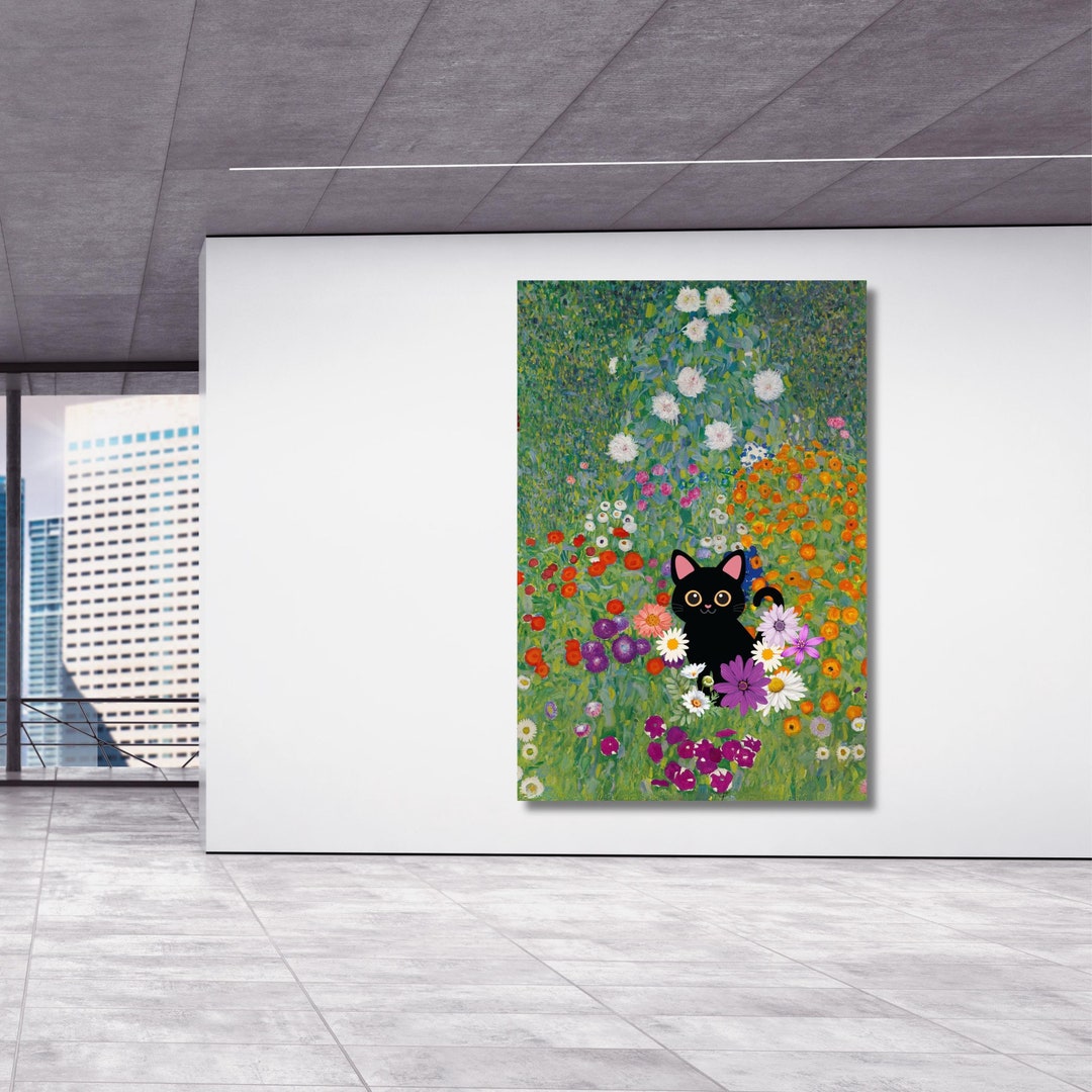 Klimt Black Cat in A Garden Canvas Wall Art Cat Garden Ready to Hang ...
