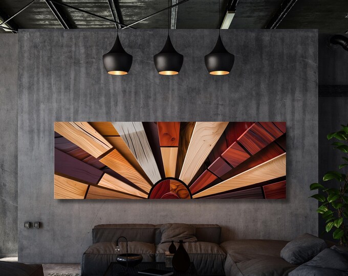 Sunrise Wood Look Canvas Wall Art Rustic Above Bed Decor Sunlight Print for Bedroom or Office – Natural Gift Idea for Home Lovers Print gift