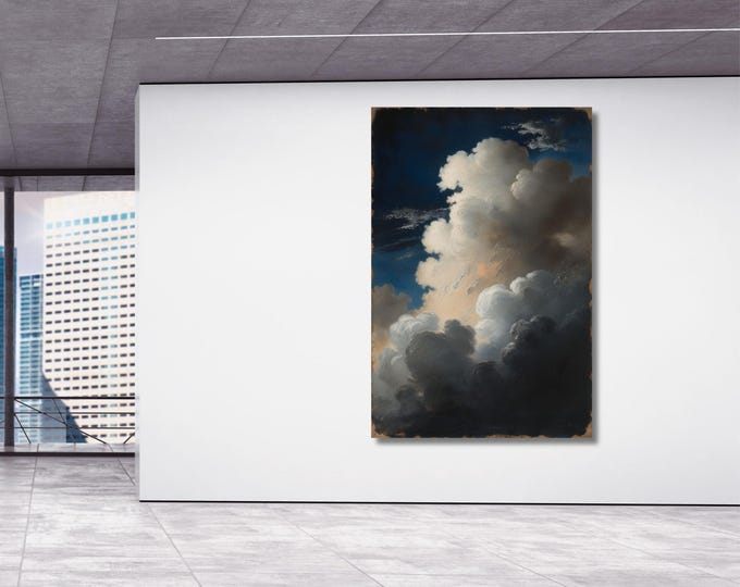 Canvas Wall Art Print: Blue Abstract Clouds - Minimalist Night Sky