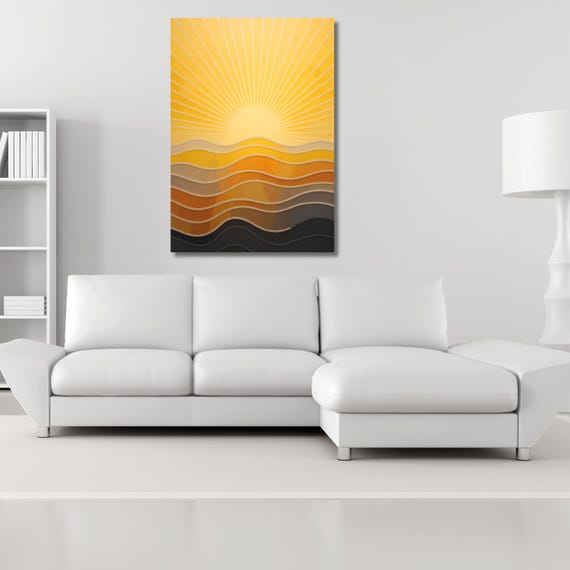 Boho sunset Digital Download,Burn orange poster, Retro brown wall art, Abstract sun and sea print, decor, Gift for retro girl Autumn art