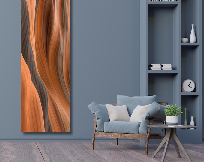 Tree Rings Long Narrow Canvas – Rustic Wood Texture Print Wall Art for Hallway or Above Bed – Natural Earth Tone Print for Modern or Cabin