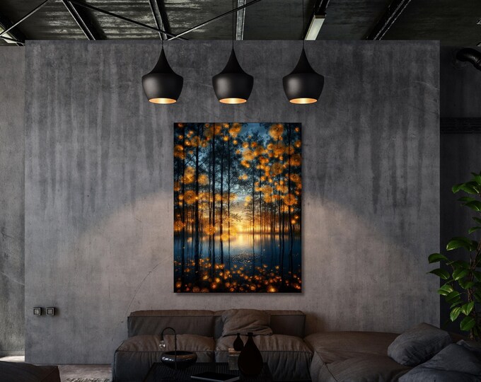 Klimt Inspired Forest Canvas Art, Lake Reflection Print