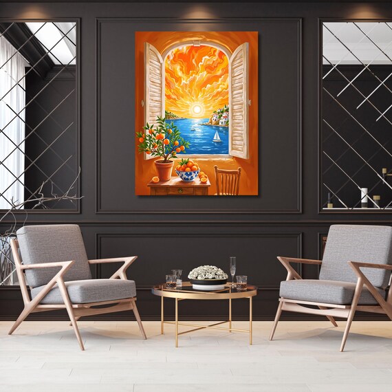 Sun Through Window Canvas Matisse Style, Bold Abstract Wall Art, Vibrant Yellow Print for Living Room, Modern Office Art Lover Gift Decor