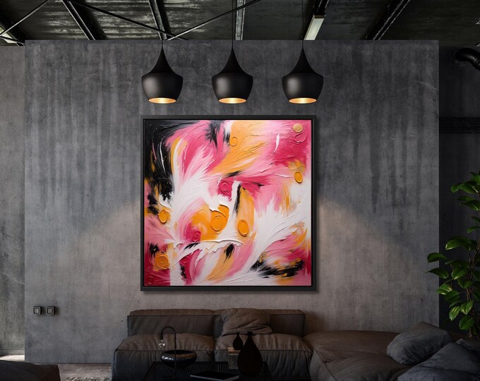 Pink Abstract Canvas Print, Colorful Textured Wall Art, Living Room Decor