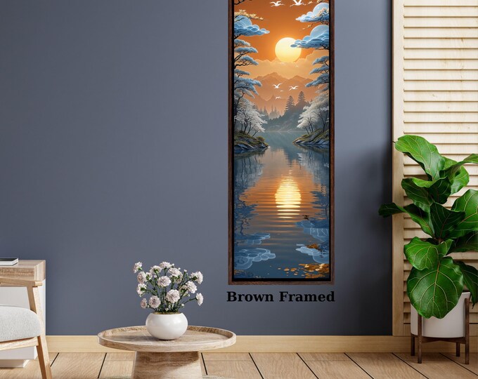 Vertical Lake Sunset Canvas Print, Tall Narrow Wall Art