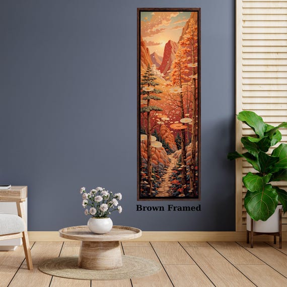 Long Narrow Canvas Wall Art Vertical Nature Print Tall Modern Tree or Mountain Wall Decor for Hallway, Entryway or Small Space Styling Print