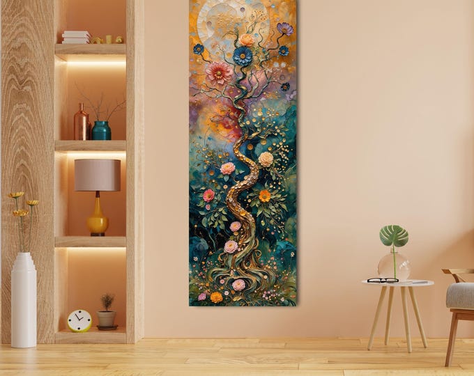 Vertical Canvas Wall Art, Nature Tree Print, Hallway Decor