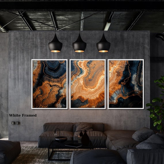 Set of 3 Colorful Tree Rings Canvas Wall Art Large Wood Texture Wall Decor Wood Crack Abstract Canvas Print Modern Trendy Framed Wall Art