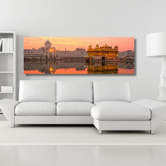 Golden Temple Canvas Wall Art, Spiritual Indian Temple Print, Sacred Architecture Painting, Meditation Wall Decor, Zen Wall Hangings