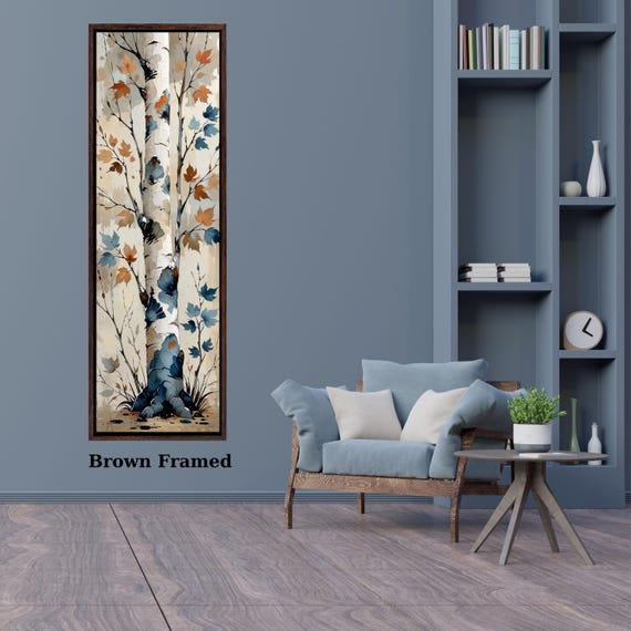 Long Narrow Canvas Wall Art Vertical Nature Print Tall Modern Poplar Tree or Mountain Wall Decor for Hallway, Small Space Styling Print