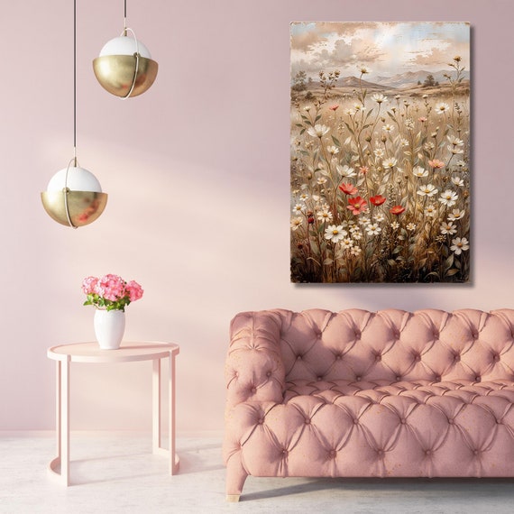 Abstract Wildflowers Field Gustav Klimt style Canvas Wildflower Field Canvas Vintage Botanical Wildflower Flowers Canvas Minimalist Print
