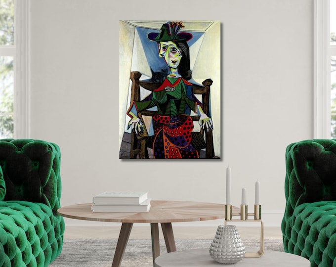 Pablo Picasso Dora Maar au Chat Canvas Print, Cubist Woman Cat Portrait Wall Art