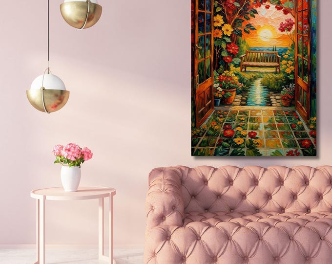 Open Window Canvas Art: Matisse, Klimt Style Sea Sunset Painting