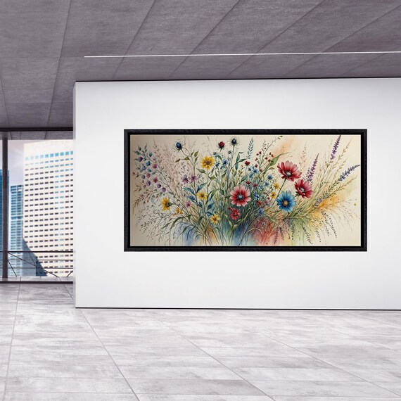 Watercolor Floral Framed Canvas Wall Art Elegant Natural Wall Art Beautiful Wildflowers, Wild Flower Art,Rustic Farmhouse Decor, Canvas art