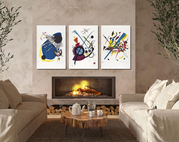 Set of 3 Wassily Kandinsky Canvas Prints, Geometric Abstract Wall Art, Bauhaus Style Decor, Russian Avant-Garde Expressionism