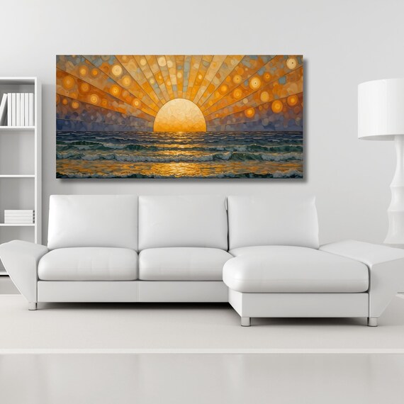 Long Sunshine, Bedroom Wall Art, Wood Wall Art Above Panoramic Sun Wall Art Christmas Gift Artwork Canvas Panoramic Sunset Canvas Wall Art
