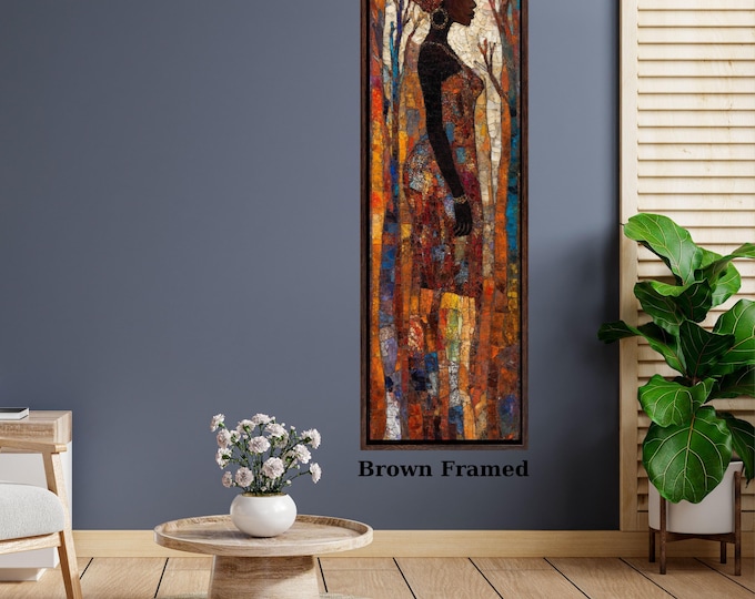 African Woman Canvas Print, Long Vertical Wall Art, Ethnic Decor