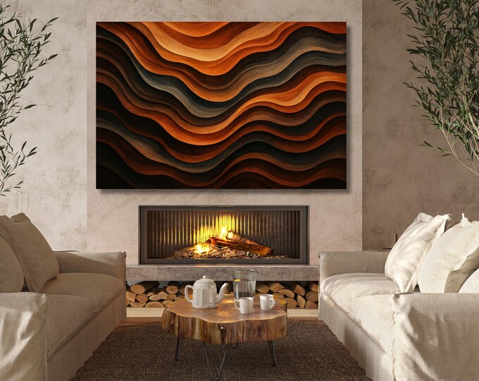 Abstract Waves Canvas Art, Natural Wood Texture Print, Rustic Wall Hangings