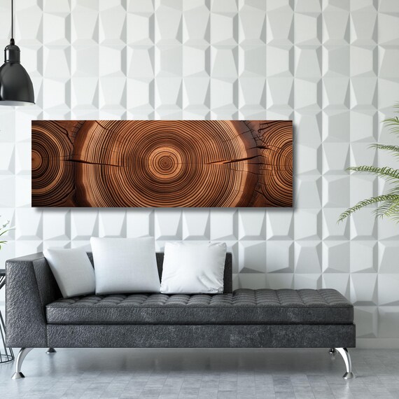 Panoramic Tree Ring Canvas Art: Elegant Natural Home Decor