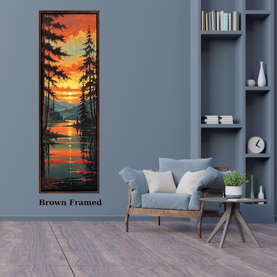 Long Narrow Canvas Wall Art Vertical Nature Print Tall Modern sun Tree or Mountain Wall Decor for Hallway,Entryway Small Space Styling Print