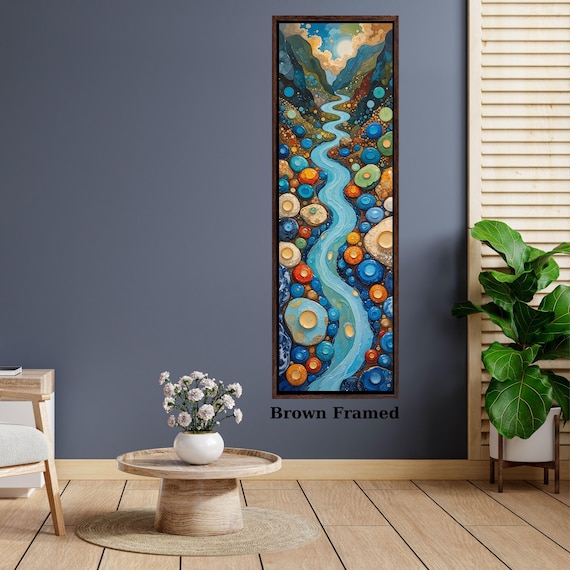 Klimt Style Wildflower Garden Tall Narrow Canvas, Botanical Nature Wall Art, Rustic Floral Vertical Print for Hallway or Bedroom art gift