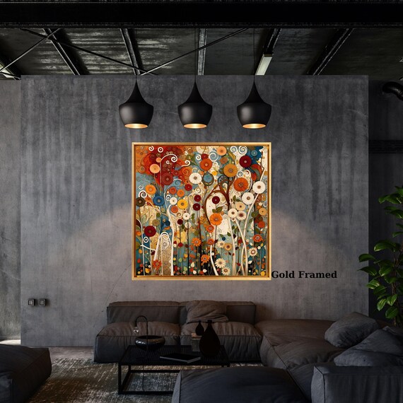 Flowers in the Garden by Gustav Klimt Canvas or Poster Print Famous Floral Painting Art Nouveau Exhibition Style Wall Art for Home Decor art
