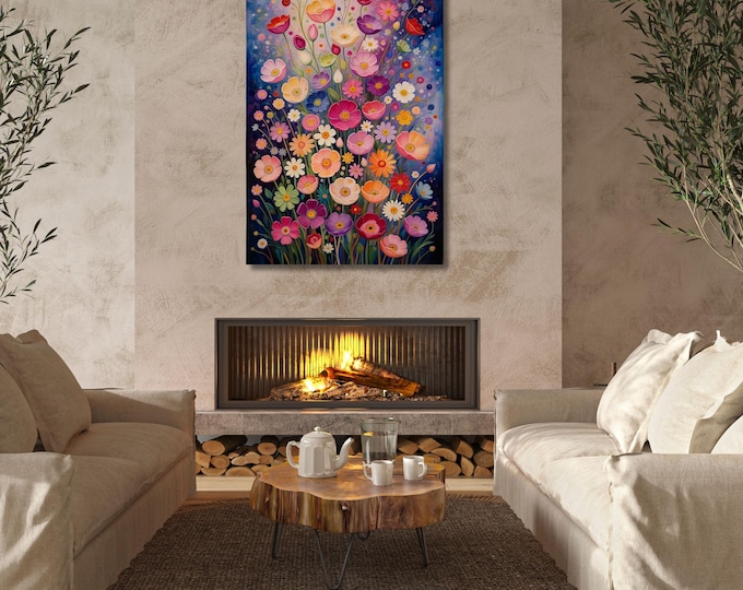 Gustav Klimt Vertical Floral Wall Art,Flower Garden Canvas Print, Mid Century Botanical Art, Klimt Museum Poster, Art Nouveau Decor Gift art