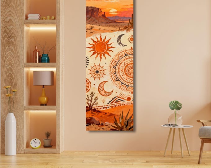 Boho Sun Moon Star Canvas Wall Art – Celestial Decor