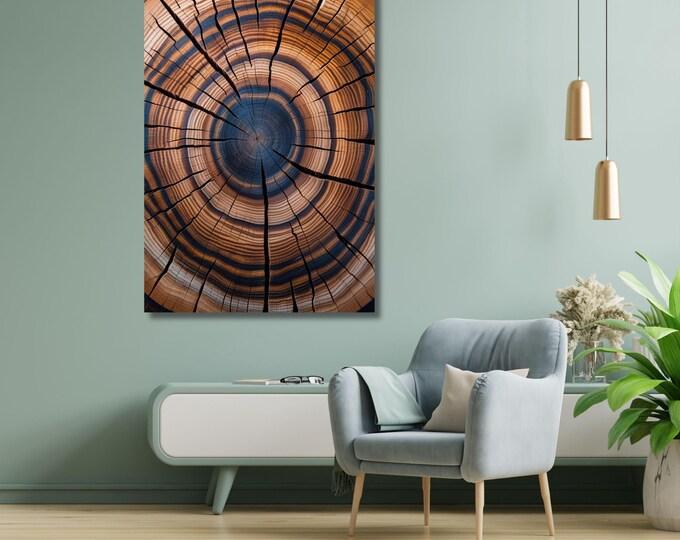 Abstract Tree Ring Canvas Art: Modern Farmhouse Wall Decor