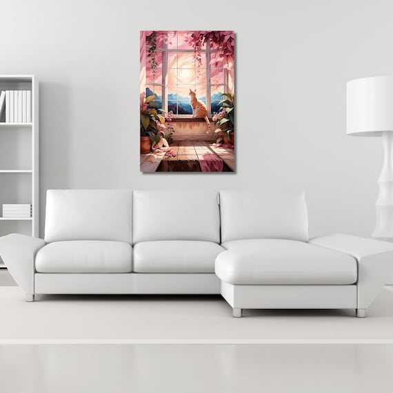 Cat Open Window Henri Matisse Canvas Wall Art Henri Matisse and Cat Klimt Style Painting Sea Orange   Matisse Window Cat Canvas decor art