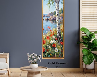 Tall Vertical Birch Tree Canvas Art, Modern Forest Wall Decor, hallway Art