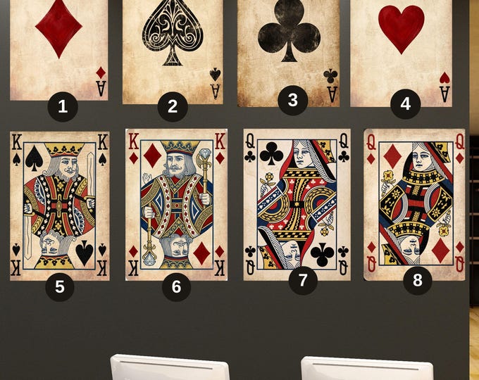 Custom Playing Card Wall Art Set Canvas Wall Art Poker Room Wall Art, Casino Decor Pick Your Favorite Numbers