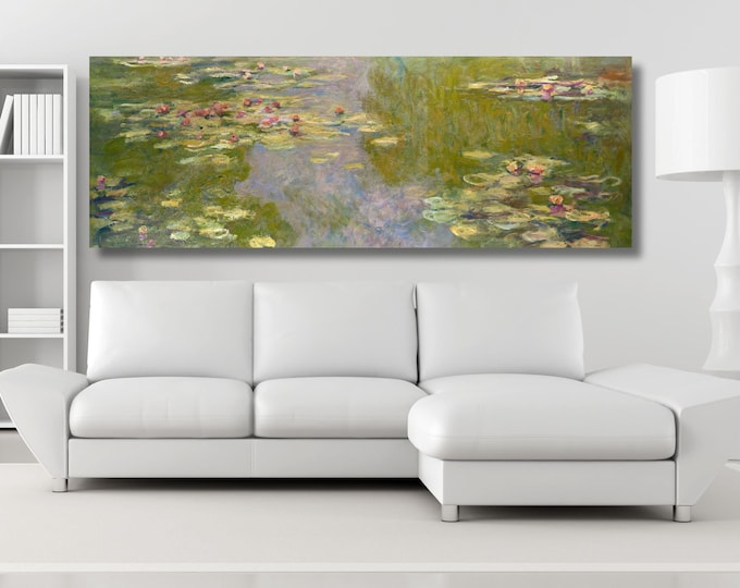 Claude Monet Water Lilies Panoramic Canvas Art, Vintage Exhibition Wall Decor
