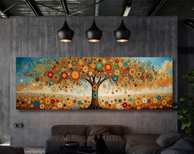 Celtic Tree Canvas Wall Art: Gustav Klimt Style, Mandala Design