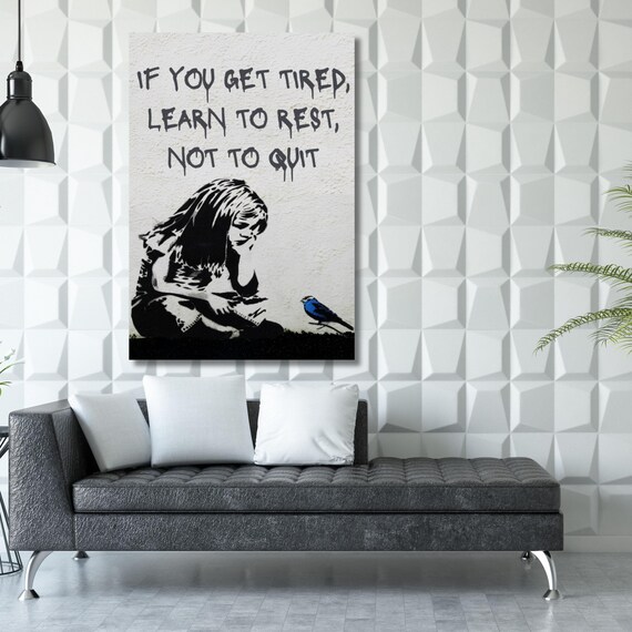 Girl and her friend bird Canvas Wall Art, Banksy Street Art, Trendy Wall Decor Christmas Gift Banksy Wall Art, Graffiti Wall Art Gift Canvas