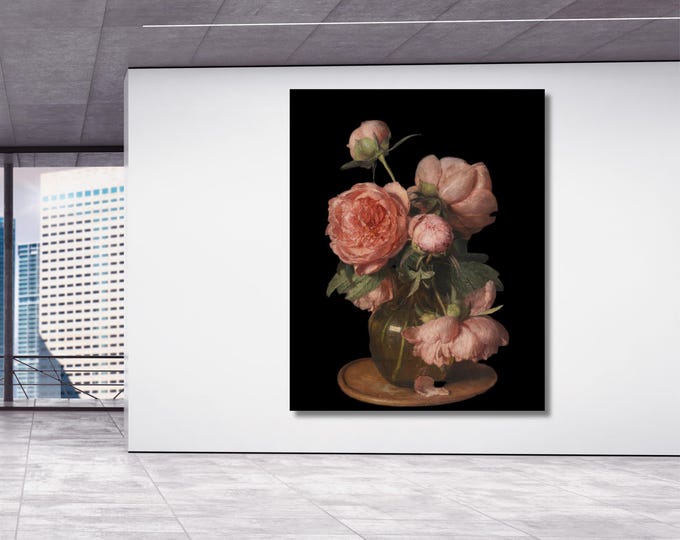 Vintage Peonies Flower in Vase Canvas Wall Art Eduard von Grützner Style Elegant Classical Floral Still Life Print for Traditional Home Deco