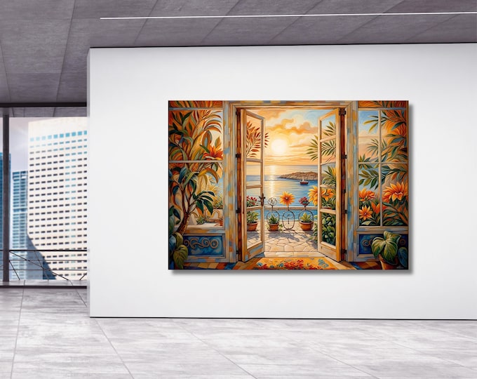 Matisse Style Seascape Canvas Wall Art, Open Window Print