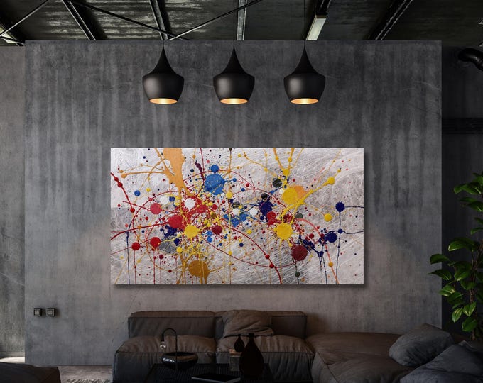 Abstract Drip Painting Canvas Art, Pollock Style Splatter Print, Modern Wall Decor