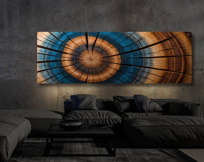 Tree Rings Wall Art: Panoramic Canvas - Natural Wood Design